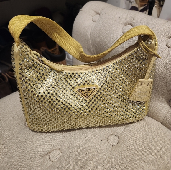 Prada Satin Crystal Mini Re-Edition 2000 Bag Ananas - Picture 1 of 12